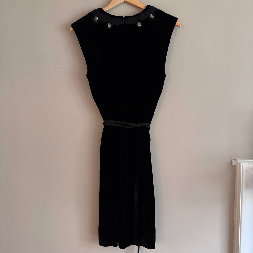 Tory Burch Black Velvet Embellished Neckline Short Sleeve Dress Size 10 - Picture 8 of 8
